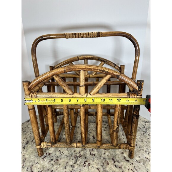 Bamboo Magazine Rack Mid Century Modern Turtle Shell Bamboo Hollywood Regency. - Picture 13 of 15
